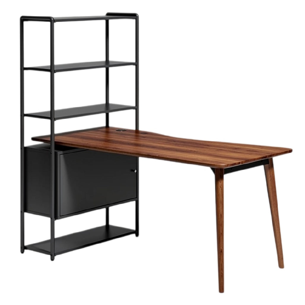 **Moderne Bureau met Open Rek en Opbergruimte**