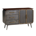**Technische titel in het Nederlands: Modern dressoir met metalen afwerking en houtlook**